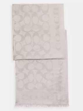 Coach Light Beige Signature Jacquard Scarf
